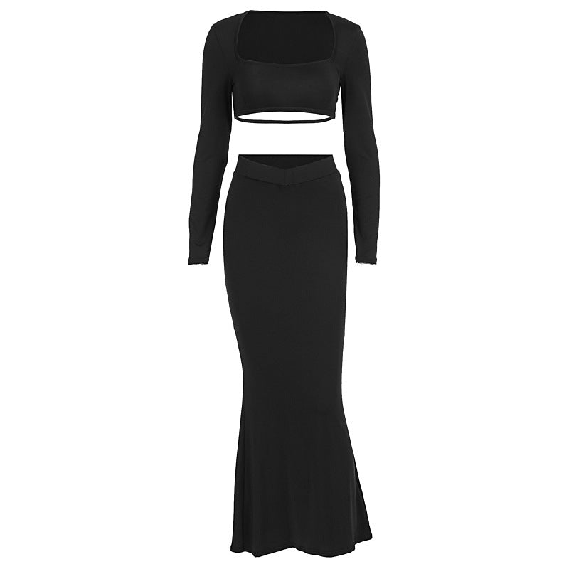 Dame Elegant Set av Crop-Top och Maxikjol med transparent detalj Mirla-Eva Jonsson