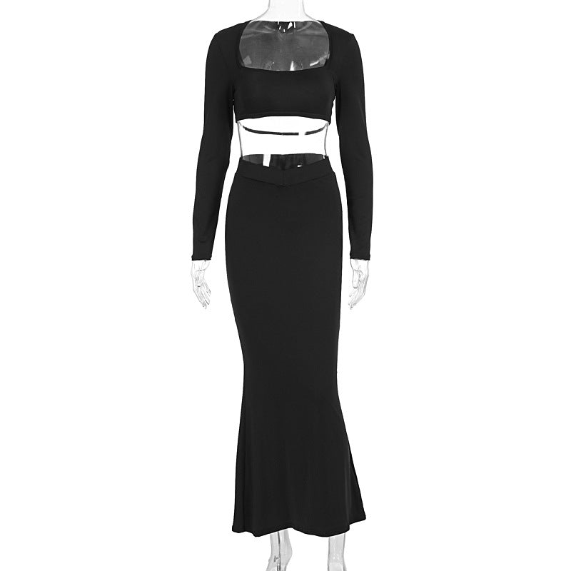 Dame Elegant Set av Crop-Top och Maxikjol med transparent detalj Mirla-Eva Jonsson
