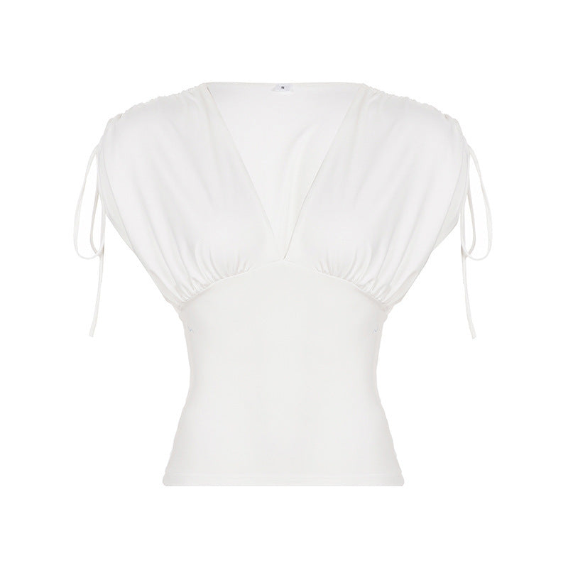 Dame Elegant Vingbluse med Volangdetaljer og Dyp V-Uringning Mirla-Eva Jonsson