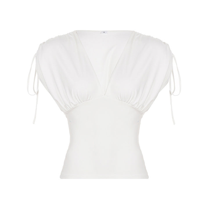 Dame Elegant Vingbluse med Volangdetaljer og Dyp V-Uringning Mirla-Eva Jonsson