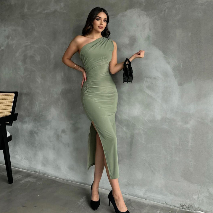 Dame Elegant Wrap Klänning med asymmetrisk U-ringning och siduppslagen Eva Jonsson-Eva Jonsson