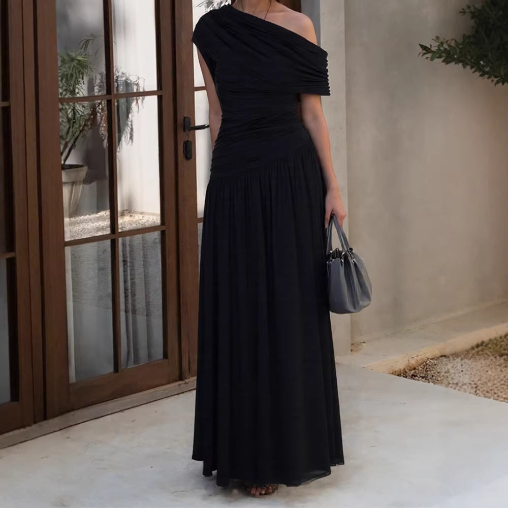 Dame Elegant Wrap Maxikjole med asymmetrisk skæring og høj kvalitets jersey Mirla-Eva Jonsson