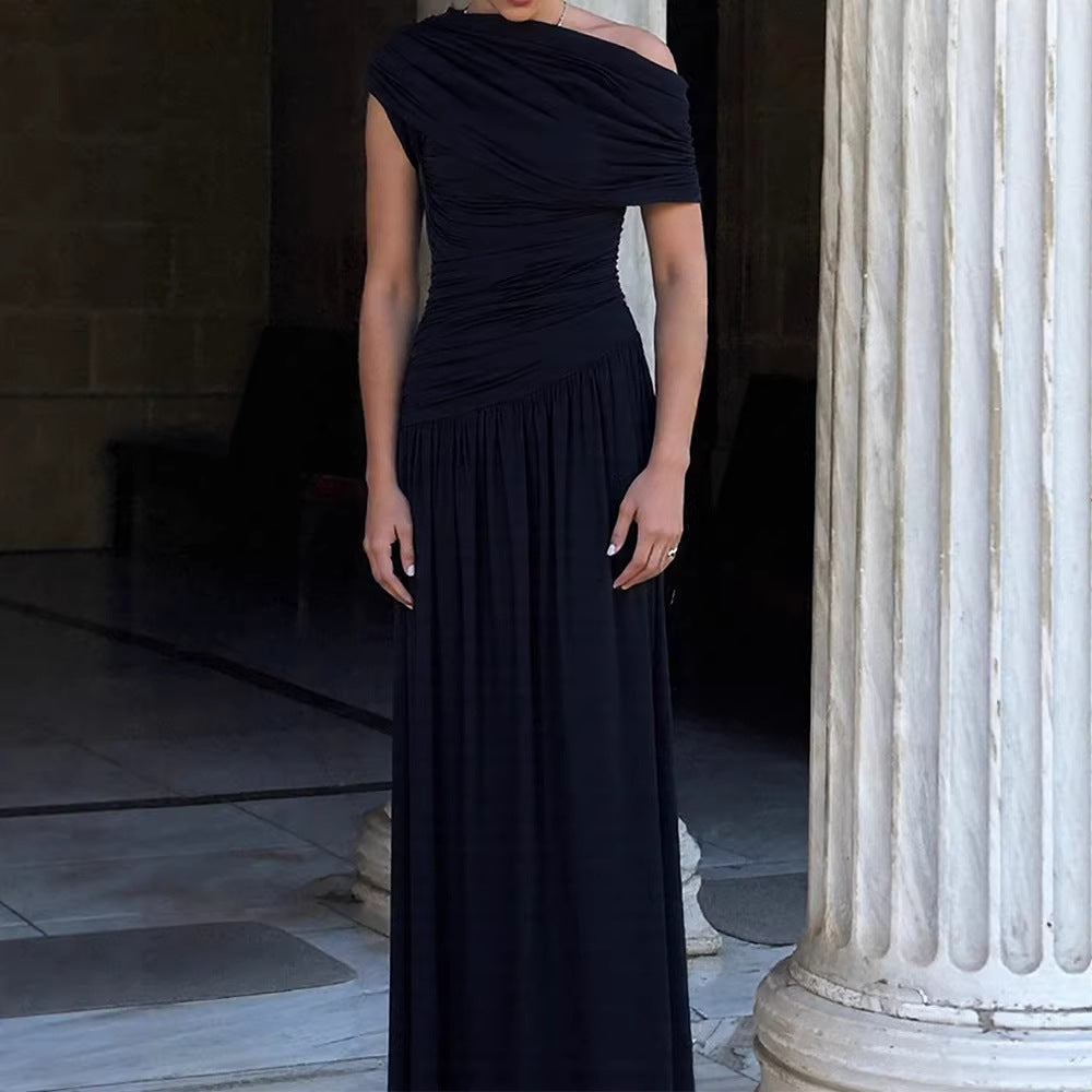 Dame Elegant Wrap Maxikjole med asymmetrisk skæring og høj kvalitets jersey Mirla-Eva Jonsson