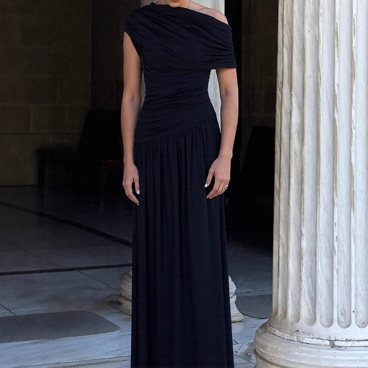 Dame Elegant Wrap Maxikjole med asymmetrisk skæring og høj kvalitets jersey Mirla-Eva Jonsson