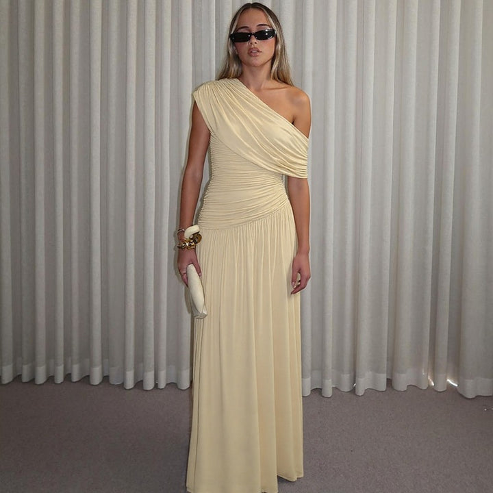 Dame Elegant Wrap Maxikjole med asymmetrisk skæring og høj kvalitets jersey Mirla-Eva Jonsson