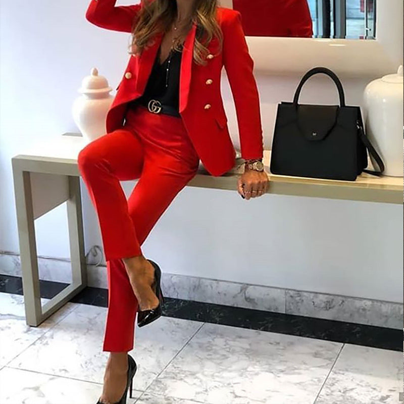 Dame Elegant affärsdräkt set med dubbelknappning Mirla-Eva Jonsson