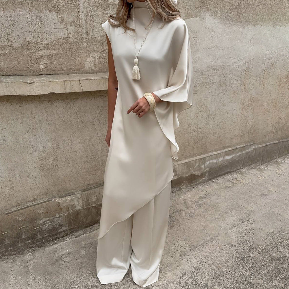 Dame Elegant asymmetrisk klänning med hög krage och sidoflärp Mirla-Eva Jonsson