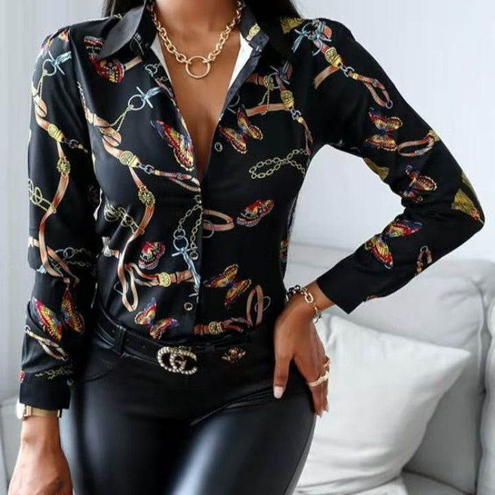 Dame Elegant blus med utstickande tryck och långa ärmar Mirla-Eva Jonsson
