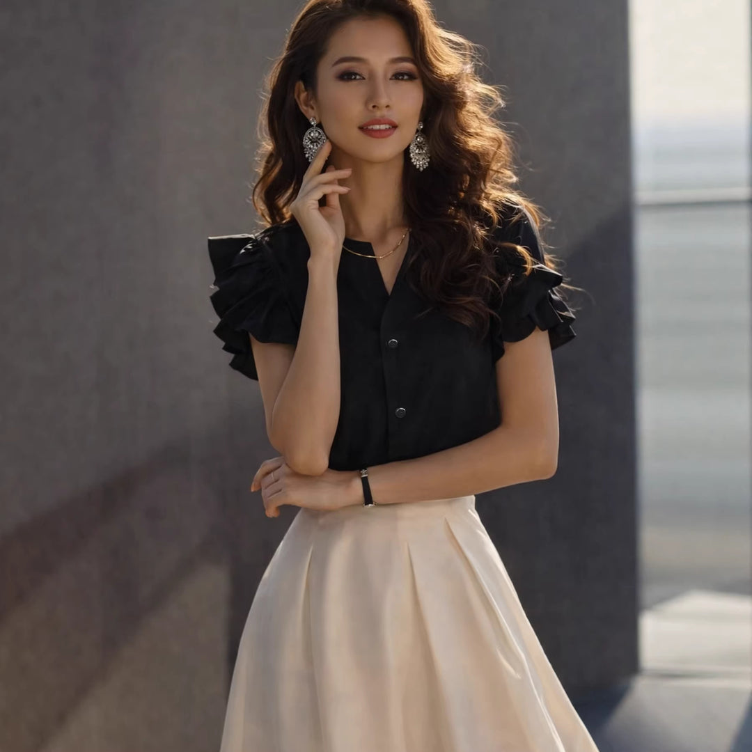 Dame Elegant blus med volangdetaljer i enkel design Mirla-Eva Jonsson