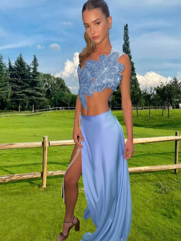 Dame Elegant brudklänning med floral applikation och svängande kjol Mirla-Eva Jonsson