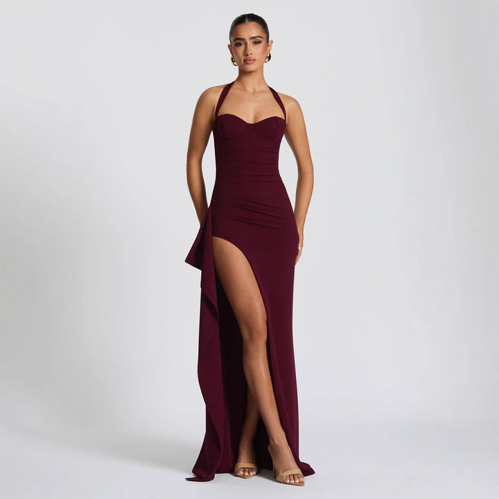 Dame Elegant dress with asymmetrical hem and stylish neckband Mirla-Eva Jonsson