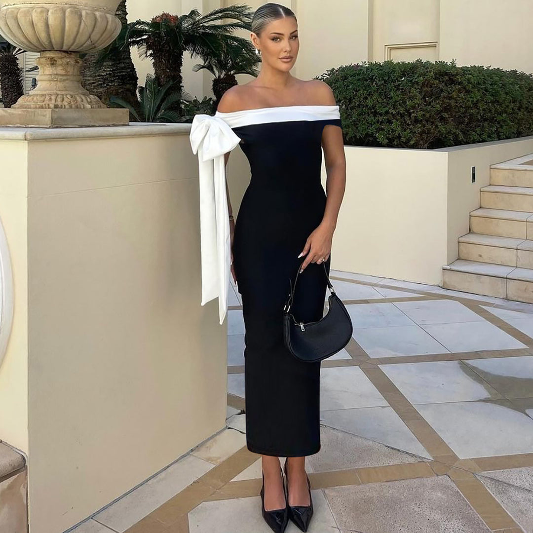Dame Elegant off-shoulder maxikjole med sløjfedetalje Mirla-Eva Jonsson