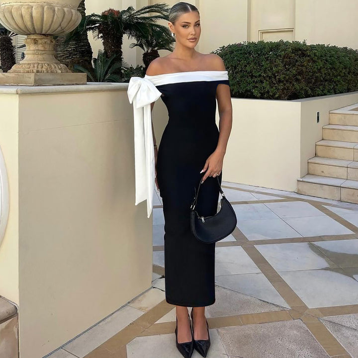 Dame Elegant off-shoulder maxikjole med sløjfedetalje Mirla-Eva Jonsson