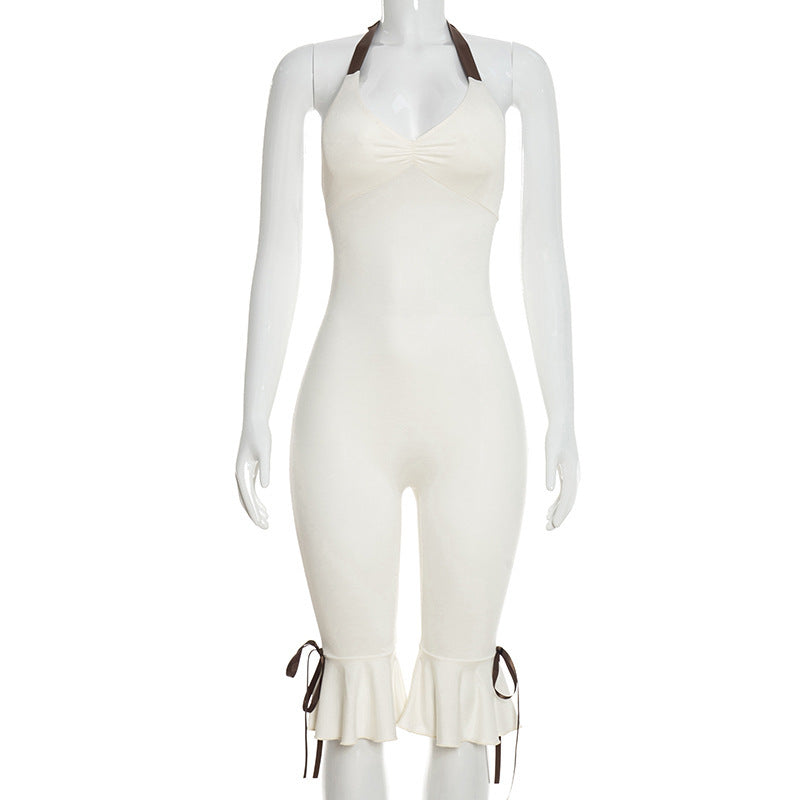Dame Elegant overall med volangdetaljer och justerbara band Mirla-Eva Jonsson