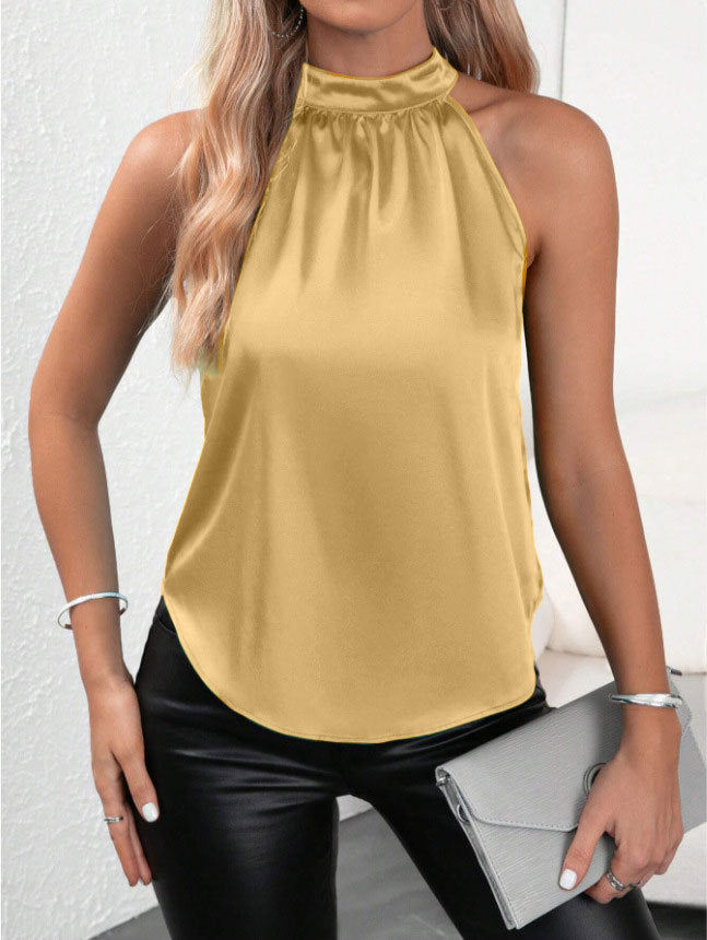 Dame Elegant satin top med högkrage Mirla-Eva Jonsson