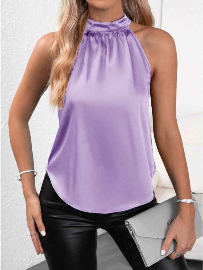 Dame Elegant satin top med högkrage Mirla-Eva Jonsson