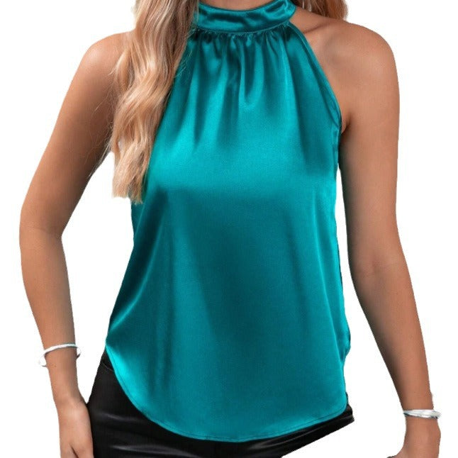 Dame Elegant satin top med högkrage Mirla-Eva Jonsson