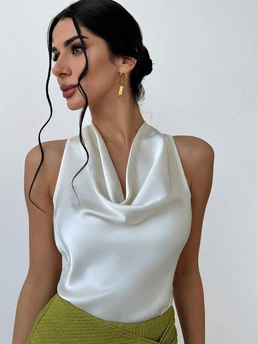 Dame Elegant satin top with chic waterfall neckline Mirla-Eva Jonsson
