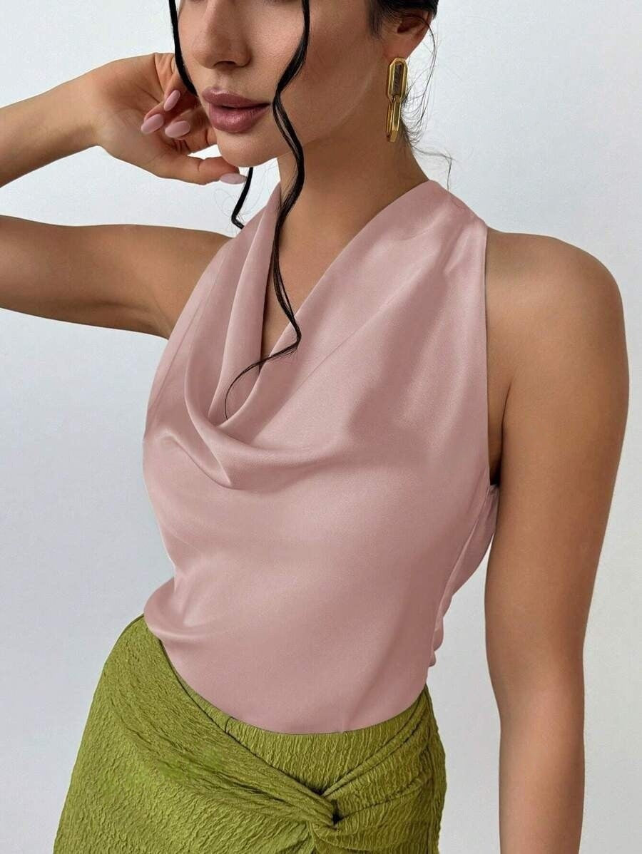 Dame Elegant satin top with chic waterfall neckline Mirla-Eva Jonsson