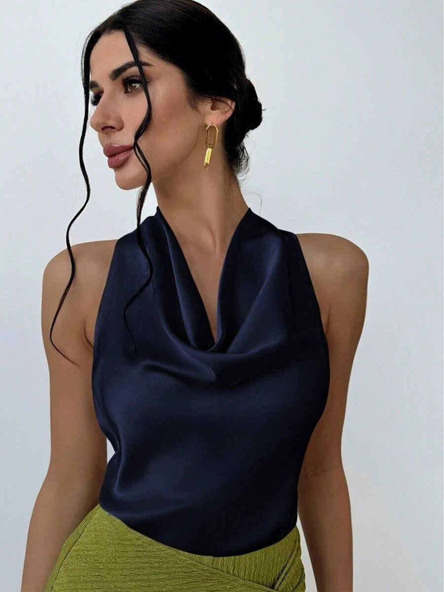 Dame Elegant satin top with chic waterfall neckline Mirla-Eva Jonsson