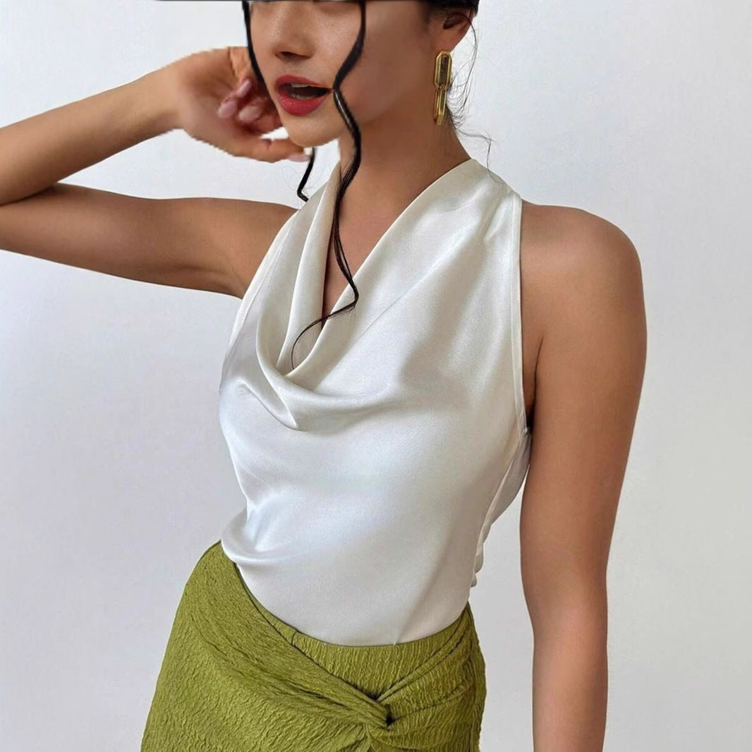 Dame Elegant satin top with chic waterfall neckline Mirla-Eva Jonsson