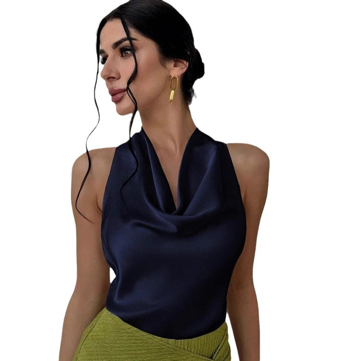 Dame Elegant satin top with chic waterfall neckline Mirla-Eva Jonsson