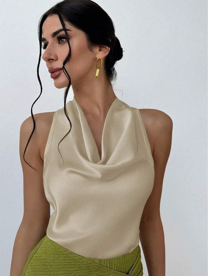 Dame Elegant satin top with chic waterfall neckline Mirla-Eva Jonsson