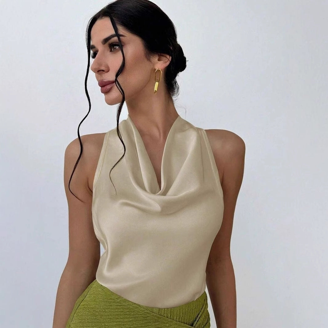 Dame Elegant satin top with chic waterfall neckline Mirla-Eva Jonsson