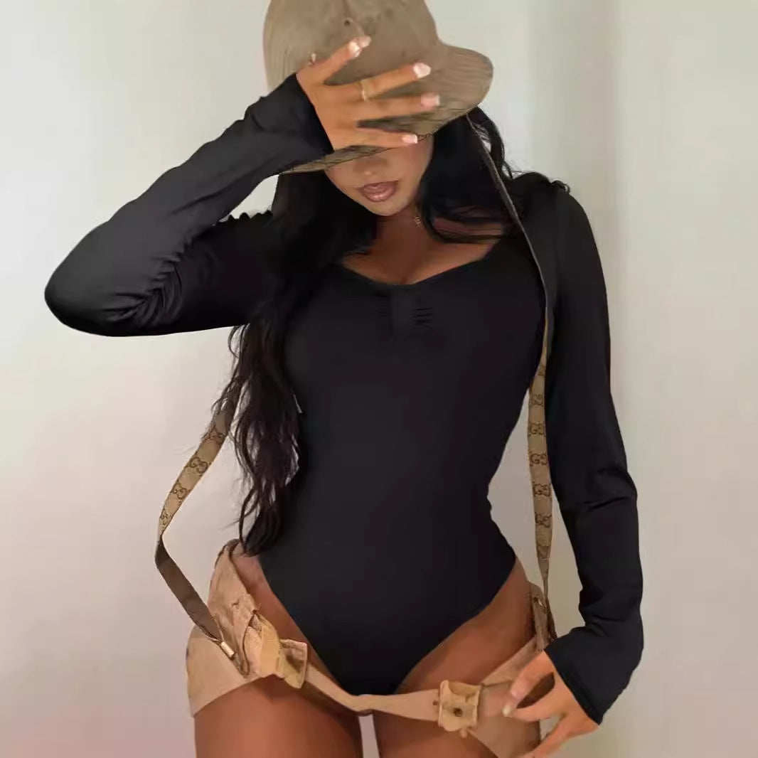 Dame Elegant skuren långärmad bodysuit med volangdetaljer Mirla-Eva Jonsson
