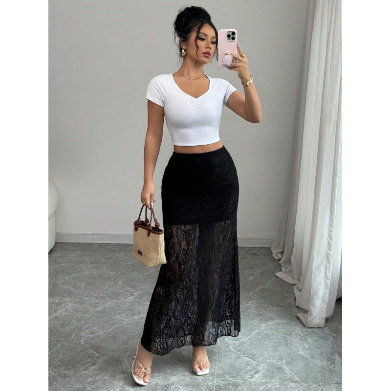 Dame Elegant spetskjol i maxi-stil med genomskinlig look Mirla-Eva Jonsson