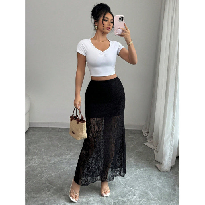 Dame Elegant spetskjol i maxi-stil med genomskinlig look Mirla-Eva Jonsson