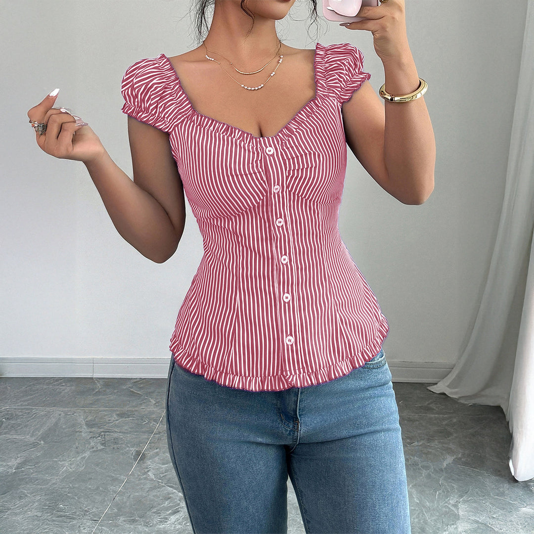 Dame Elegant topp med volangdetaljer och figursydd skärning Mirla-Eva Jonsson