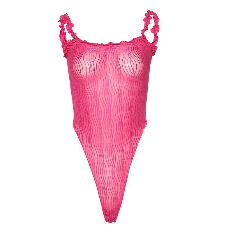 Dame Endelad baddräkt med volangdetaljer och fint vågmönster Eva Jonsson-Eva Jonsson