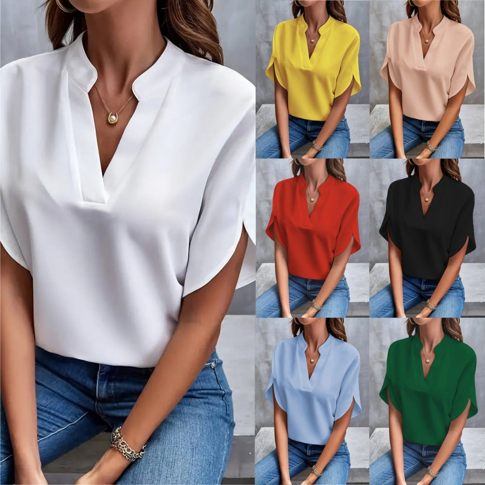 Dame Fashion blus med ståkrage och flödande ärmar Mirla-Eva Jonsson