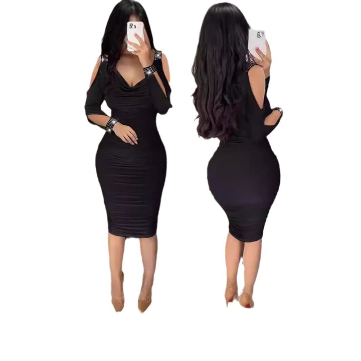 Dame Figurbetonat Cocktailklänning med detaljerad rynkning och Off-Shoulder-ärmar Mirla-Eva Jonsson
