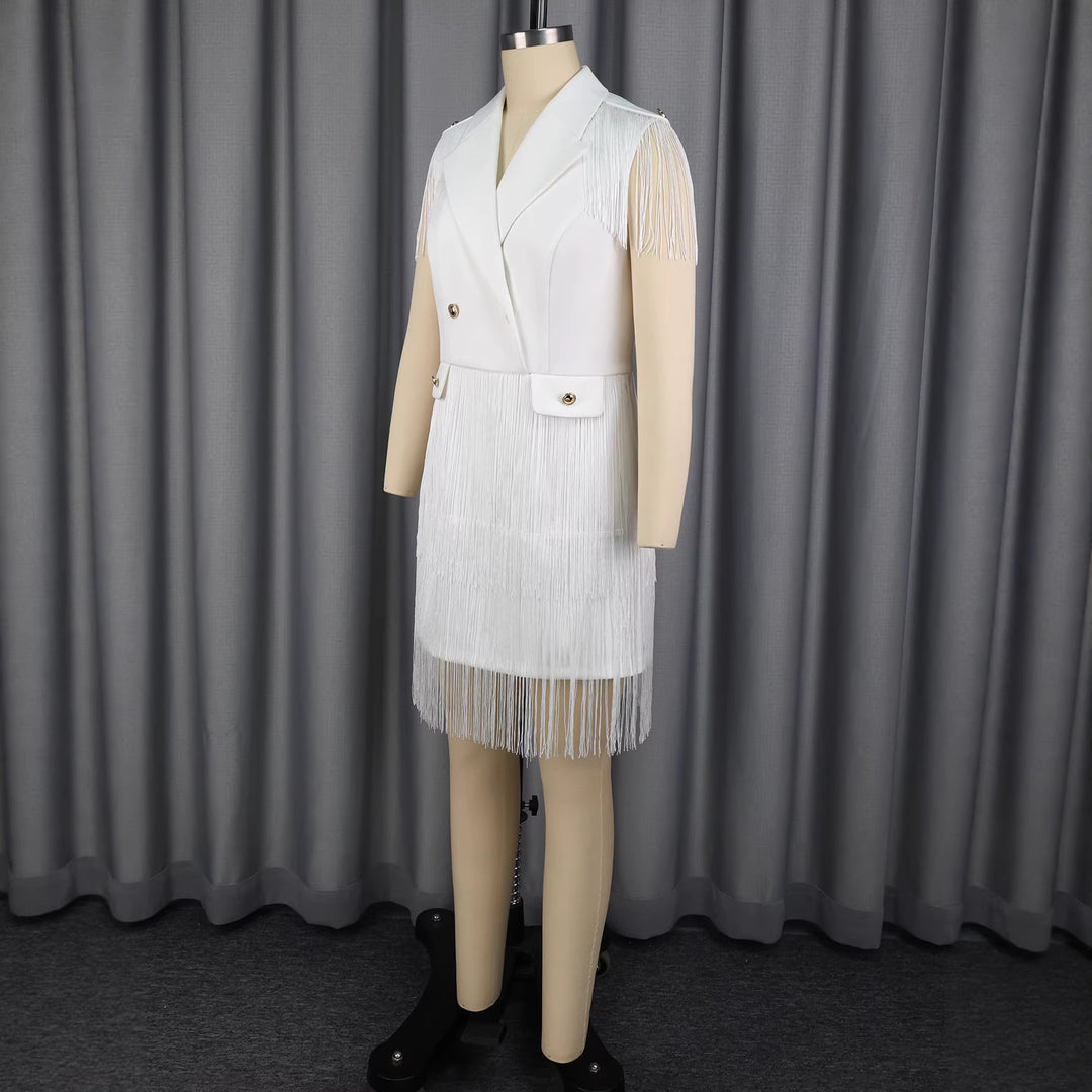Dame Fransen-klänning i elegant blazer-stil Mirla-Eva Jonsson