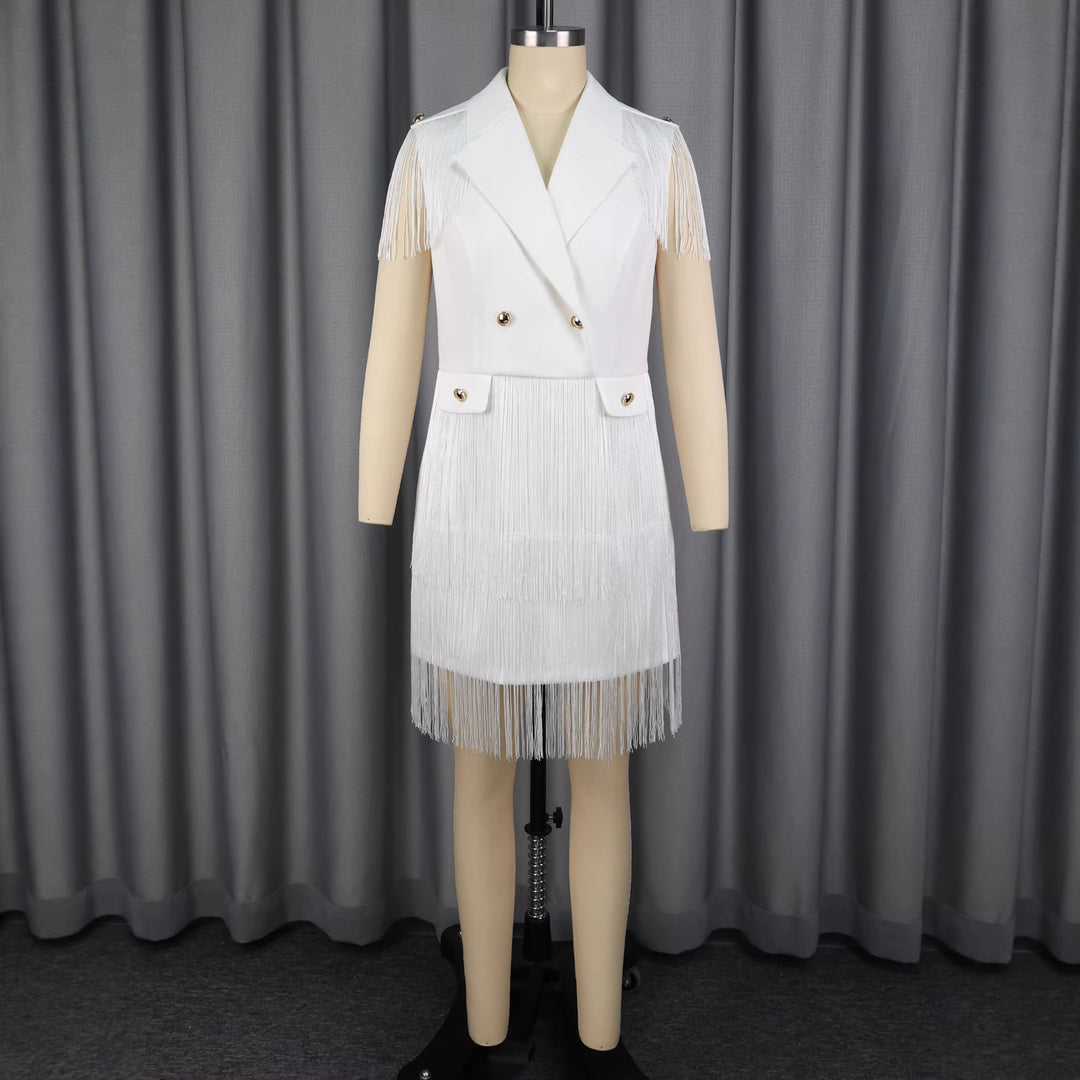 Dame Fransen-klänning i elegant blazer-stil Mirla-Eva Jonsson