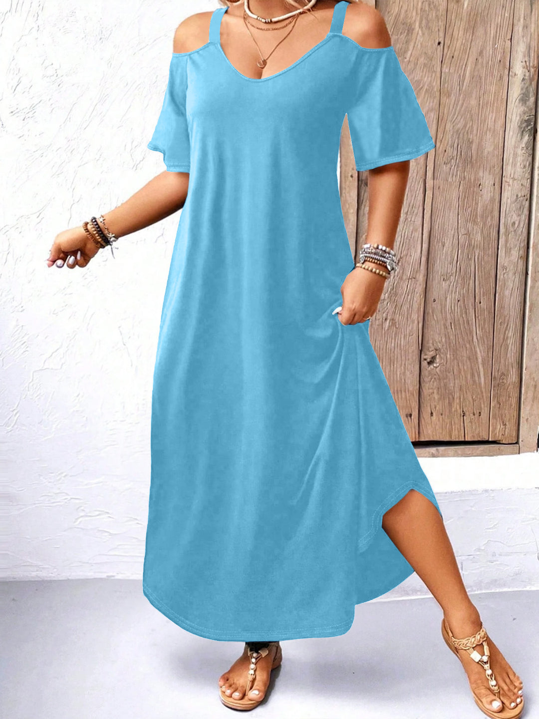 Dame Fritid Maxiklänning med off-shoulder ärmar och V-ringning Eva Jonsson-Eva Jonsson