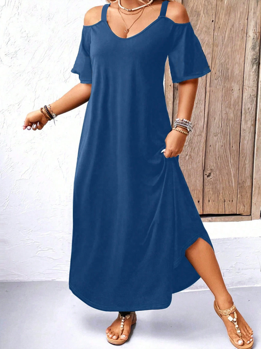 Dame Fritid Maxiklänning med off-shoulder ärmar och V-ringning Eva Jonsson-Eva Jonsson