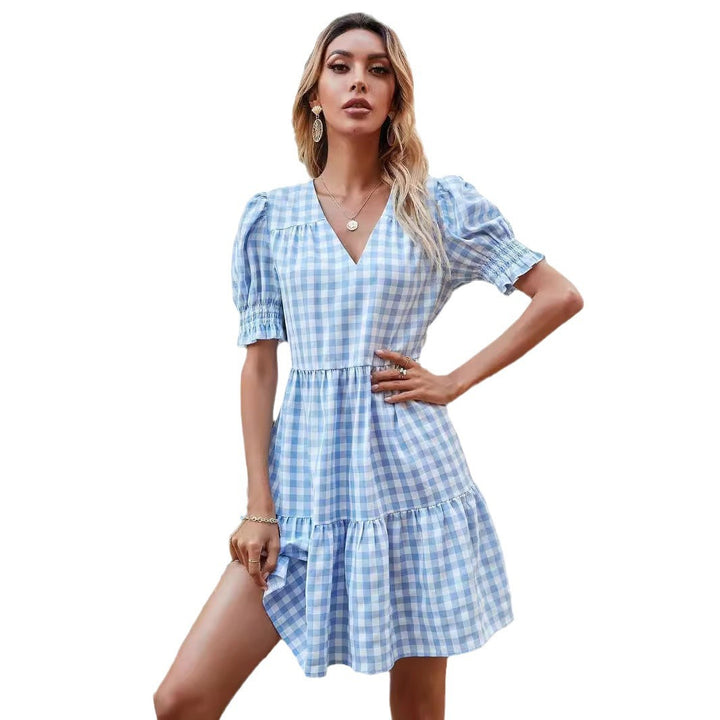 Dame Gingham-klänning med volanger och puffärmar Mirla-Eva Jonsson