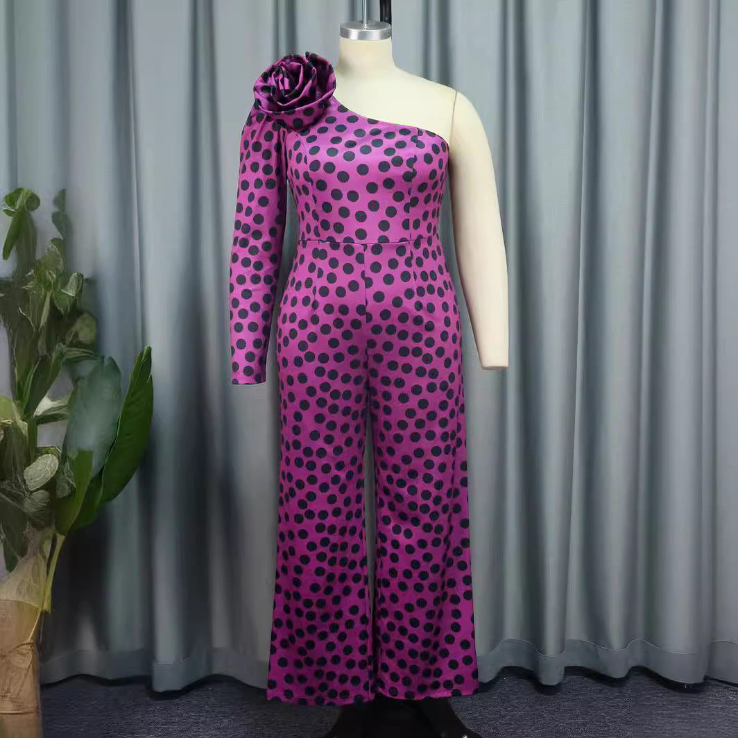 Dame Glamoröst Jumpsuit med asymmetrisk design och volangdetalj Mirla-Eva Jonsson