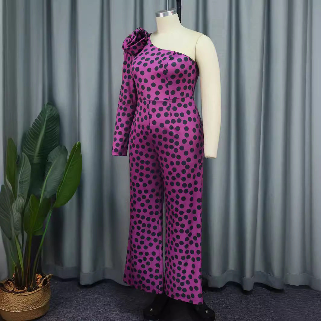 Dame Glamoröst Jumpsuit med asymmetrisk design och volangdetalj Mirla-Eva Jonsson
