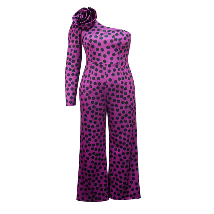 Dame Glamoröst Jumpsuit med asymmetrisk design och volangdetalj Mirla-Eva Jonsson