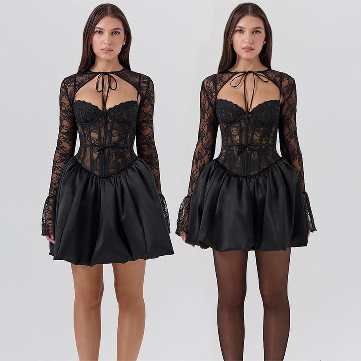 Dame Glamourös Spitzenkleid mit Rüschenrock und eleganten Details Mirla-Eva Jonsson