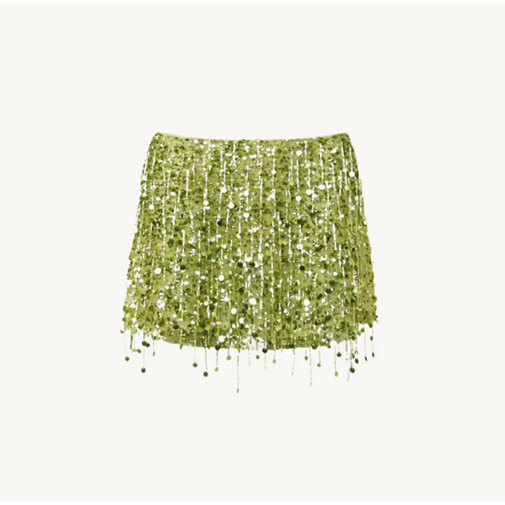Dame Glittrande Crop-Topp och Minikjol-Set med Fransar Mirla-Eva Jonsson