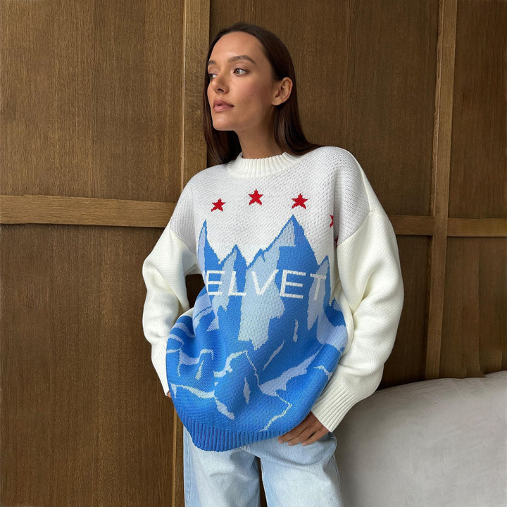 Dame Grafiktröja med kontrasterande berg Mirla-Eva Jonsson