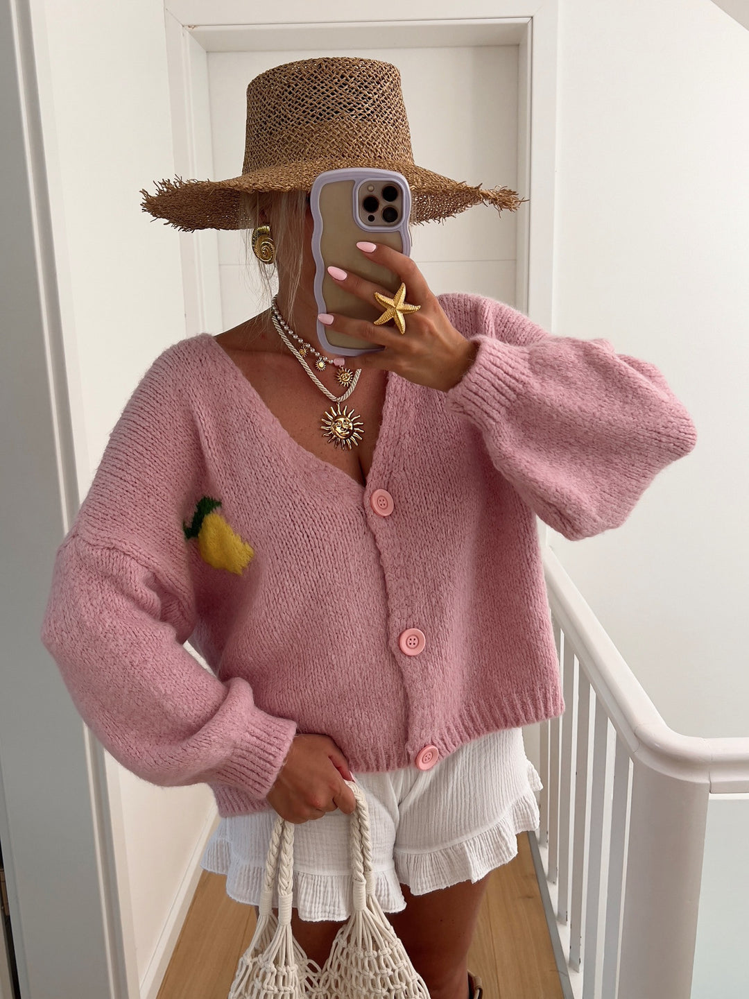 Dame Grovstick Cardigan med glatt motiv Eva Jonsson-Eva Jonsson