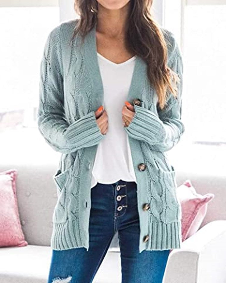 Dame Grovstickad Cardigan med avancerat flätmönster och praktiska fickor Eva Jonsson-Eva Jonsson