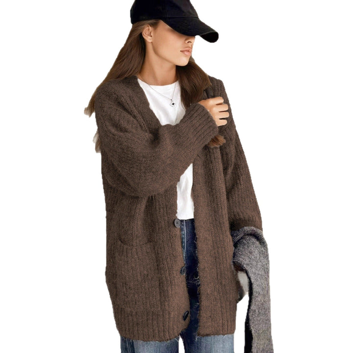 Dame Grovstickad Cardigan med unika strukturmönster och praktiska fickor Eva Jonsson-Eva Jonsson