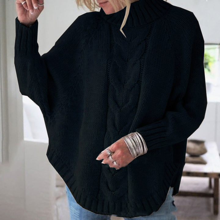 Dame Grovstickad tröja med kollektionsdesign och hög krage Eva Jonsson-Eva Jonsson
